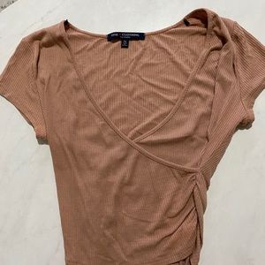 Beige Short Sleeve Crop Top